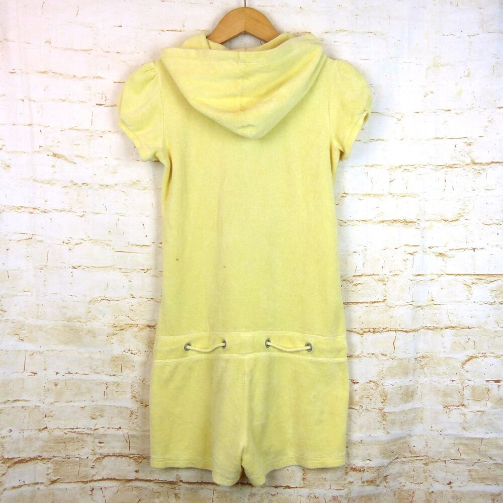 Juicy Couture Y2K Terrycloth Romper Womens S Yellow Hooded Lounge Made USA - Picture 3 of 13